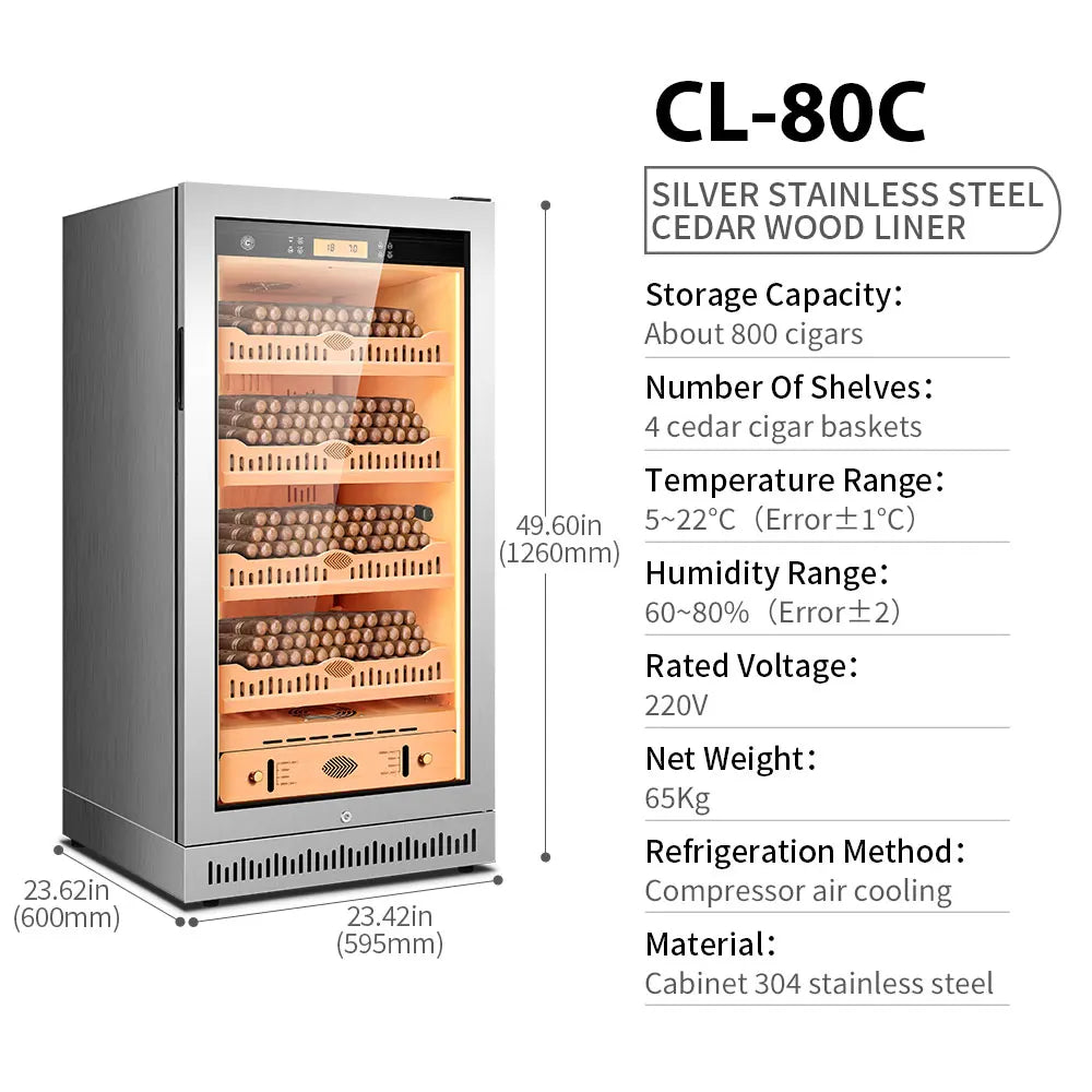 CIGARLOONG Cigar Cabinet Cedar Wood Inner Control Constant Temperature and Humidity Energy Saving Wine Cooler Cigar Humidor 80C1