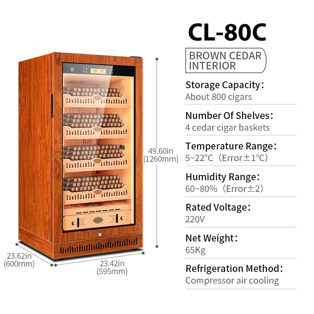 CIGARLOONG Cigar Cabinet Cedar Wood Inner Control Constant Temperature and Humidity Energy Saving Wine Cooler Cigar Humidor 80C1
