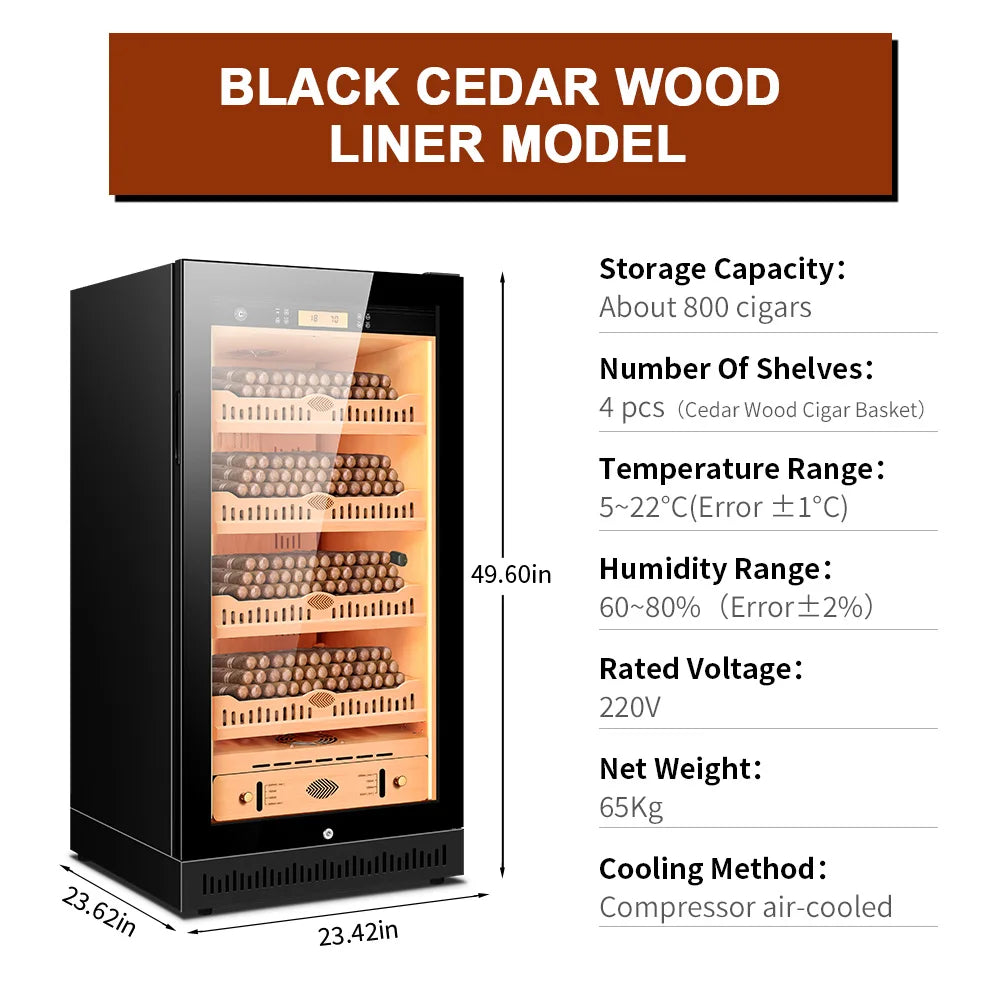 CIGARLOONG Cigar Cabinet Cedar Wood Inner Control Constant Temperature and Humidity Energy Saving Wine Cooler Cigar Humidor 80C1