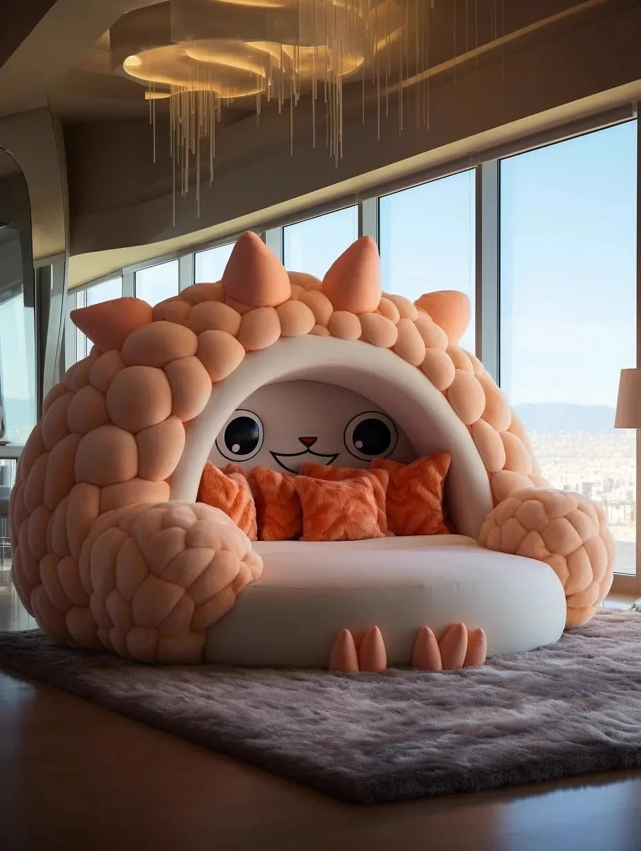 Cartoon Fabric Bed Internet Celebrity Monster Creative Shape Girl Princess Bed round Bed