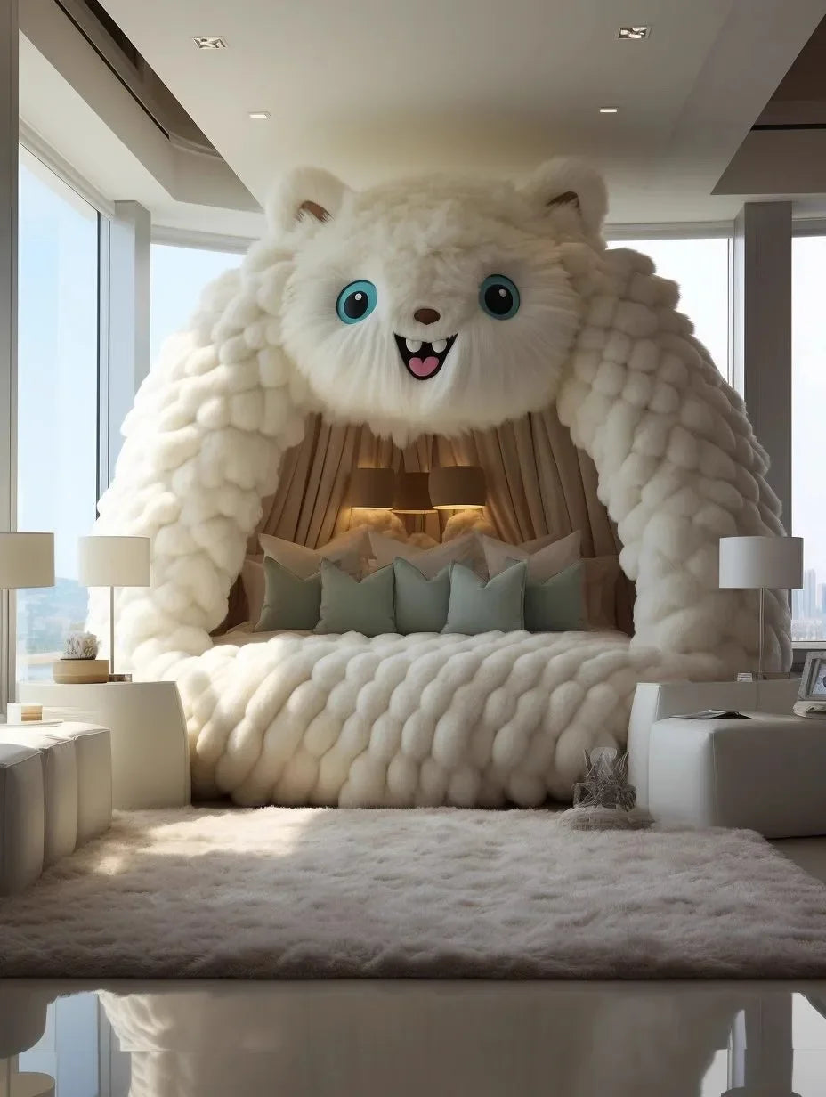 Cartoon Fabric Bed Internet Celebrity Monster Creative Shape Girl Princess Bed round Bed