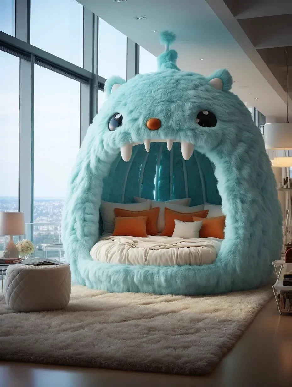 Cartoon Fabric Bed Internet Celebrity Monster Creative Shape Girl Princess Bed round Bed