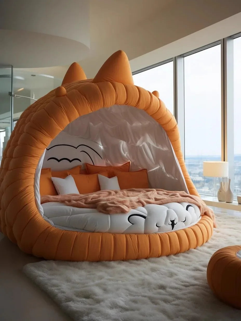Cartoon Fabric Bed Internet Celebrity Monster Creative Shape Girl Princess Bed round Bed