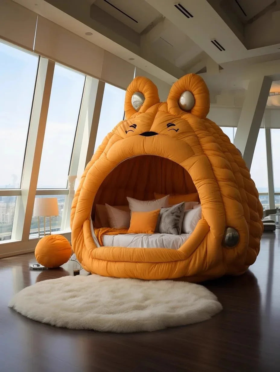 Cartoon Fabric Bed Internet Celebrity Monster Creative Shape Girl Princess Bed round Bed