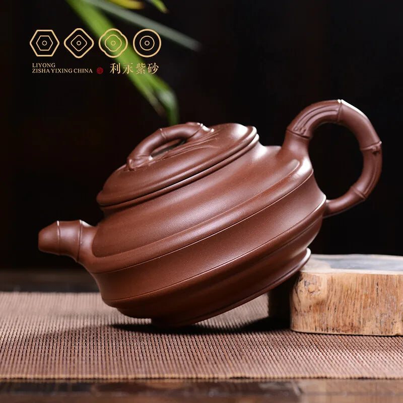 Centennial Liyong Purple Clay Pot Yixing Handmade Famous Raw Ore Bottom Trough Qingda Double-Line Bamboo Drum Pot Kung Fu Tea Se