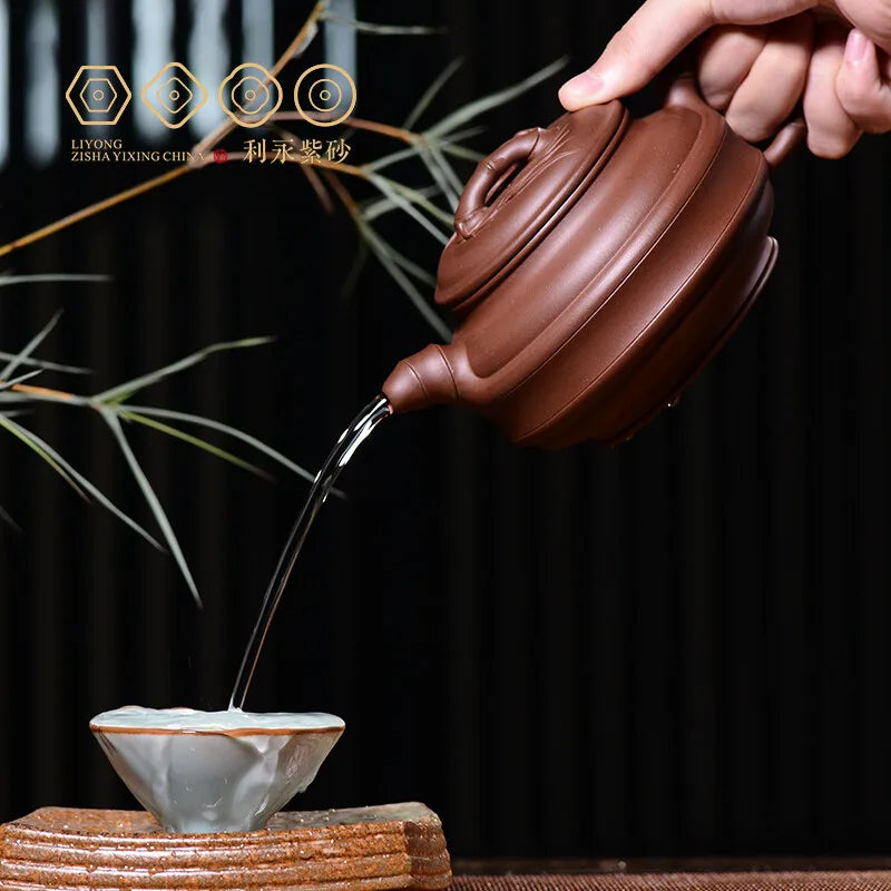Centennial Liyong Purple Clay Pot Yixing Handmade Famous Raw Ore Bottom Trough Qingda Double-Line Bamboo Drum Pot Kung Fu Tea Se