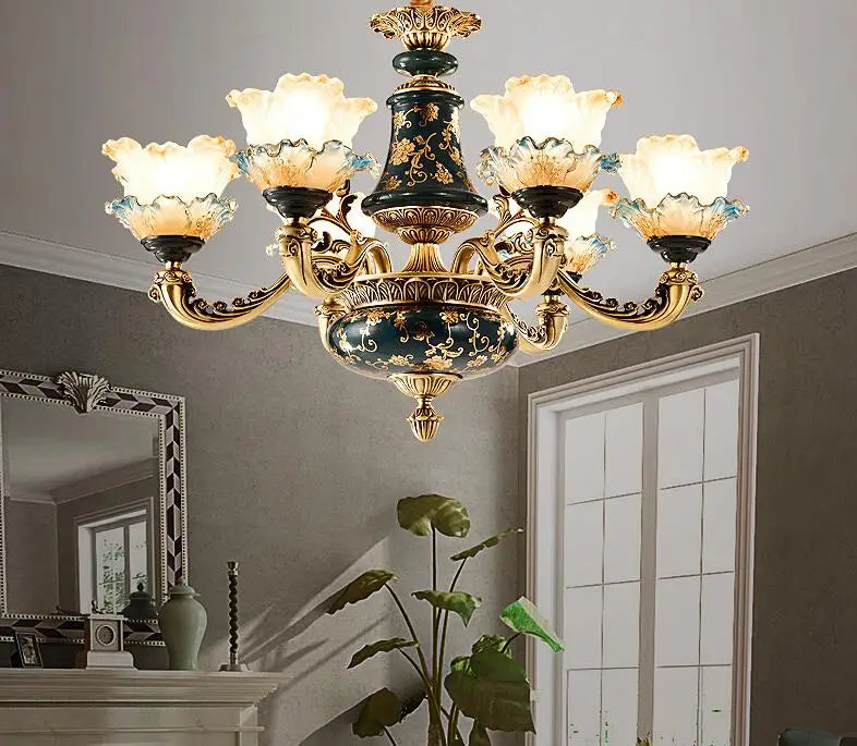 Ceramic all copper chandelier villa living room French luxury bedroom dining room lamp