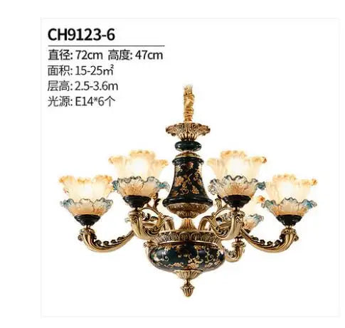 Ceramic all copper chandelier villa living room French luxury bedroom dining room lamp