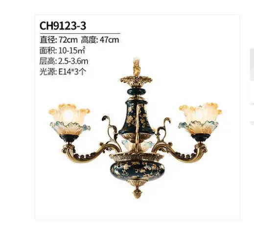 Ceramic all copper chandelier villa living room French luxury bedroom dining room lamp