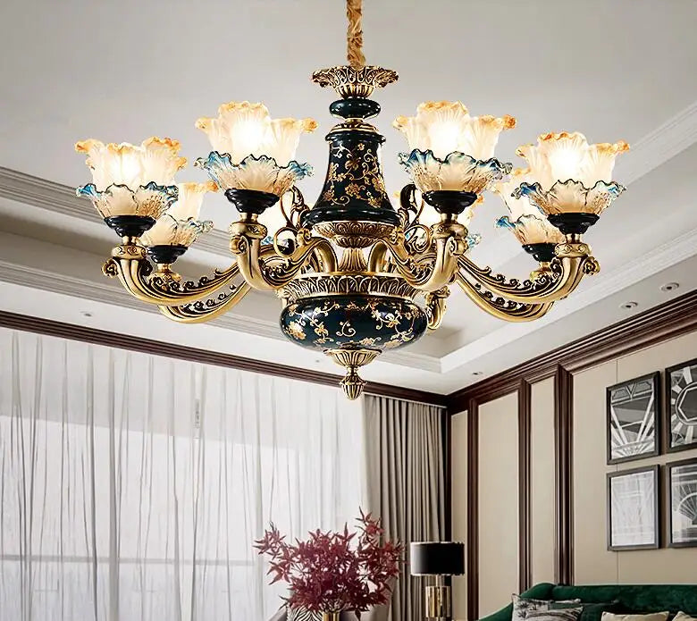 Ceramic all copper chandelier villa living room French luxury bedroom dining room lamp