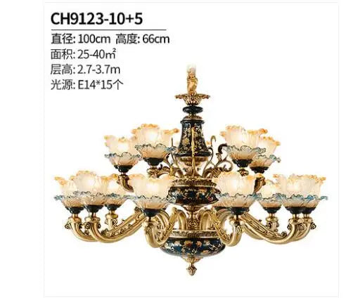 Ceramic all copper chandelier villa living room French luxury bedroom dining room lamp