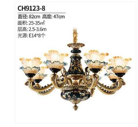 Ceramic all copper chandelier villa living room French luxury bedroom dining room lamp