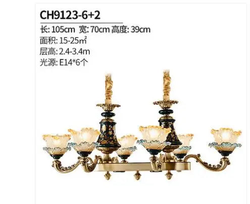 Ceramic all copper chandelier villa living room French luxury bedroom dining room lamp