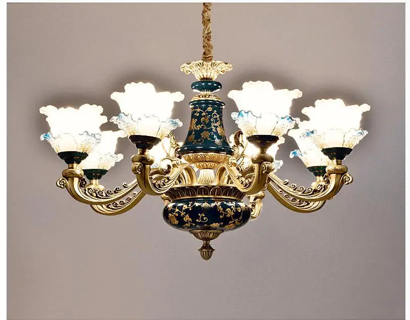 Ceramic all copper chandelier villa living room French luxury bedroom dining room lamp
