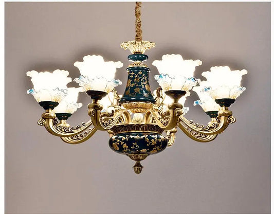 Ceramic all copper chandelier villa living room French luxury bedroom dining room lamp