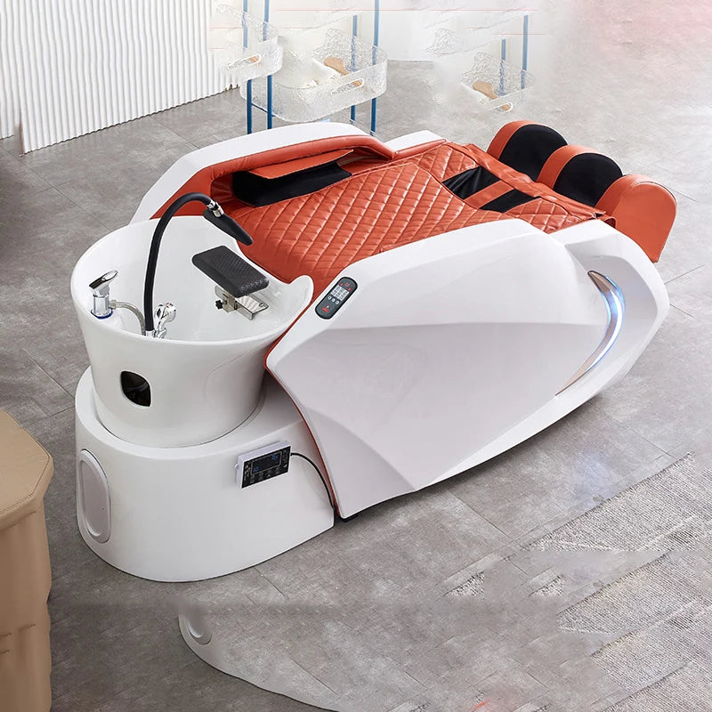 Ceramic basin fiberglass fully automatic intelligent electric massage hair washing bed, hair salon exclusive head therapy bed