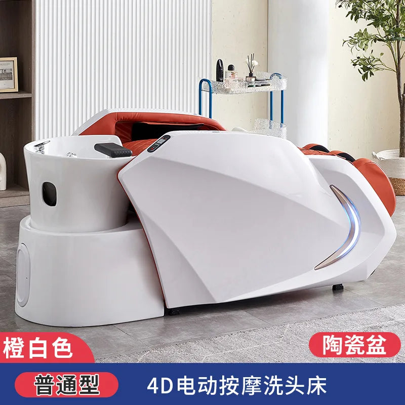 Ceramic basin fiberglass fully automatic intelligent electric massage hair washing bed, hair salon exclusive head therapy bed