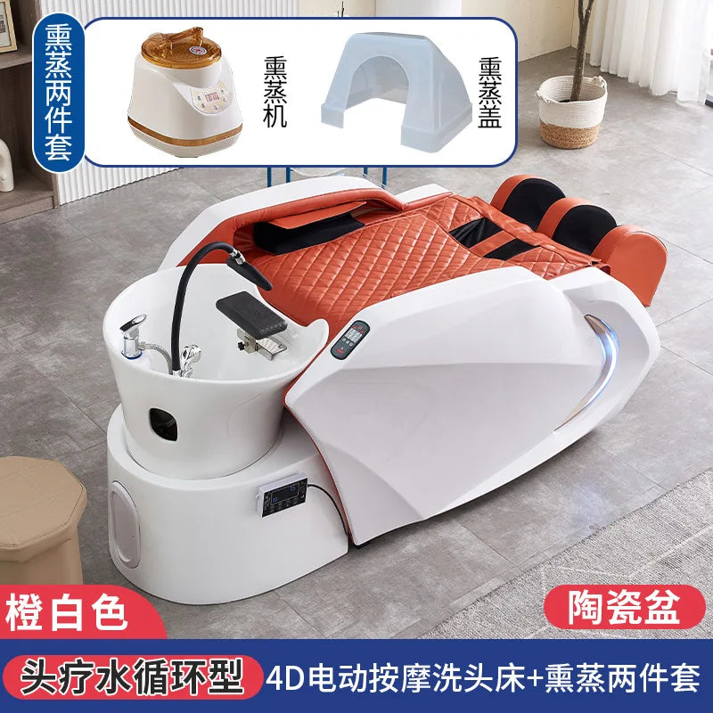 Ceramic basin fiberglass fully automatic intelligent electric massage hair washing bed, hair salon exclusive head therapy bed