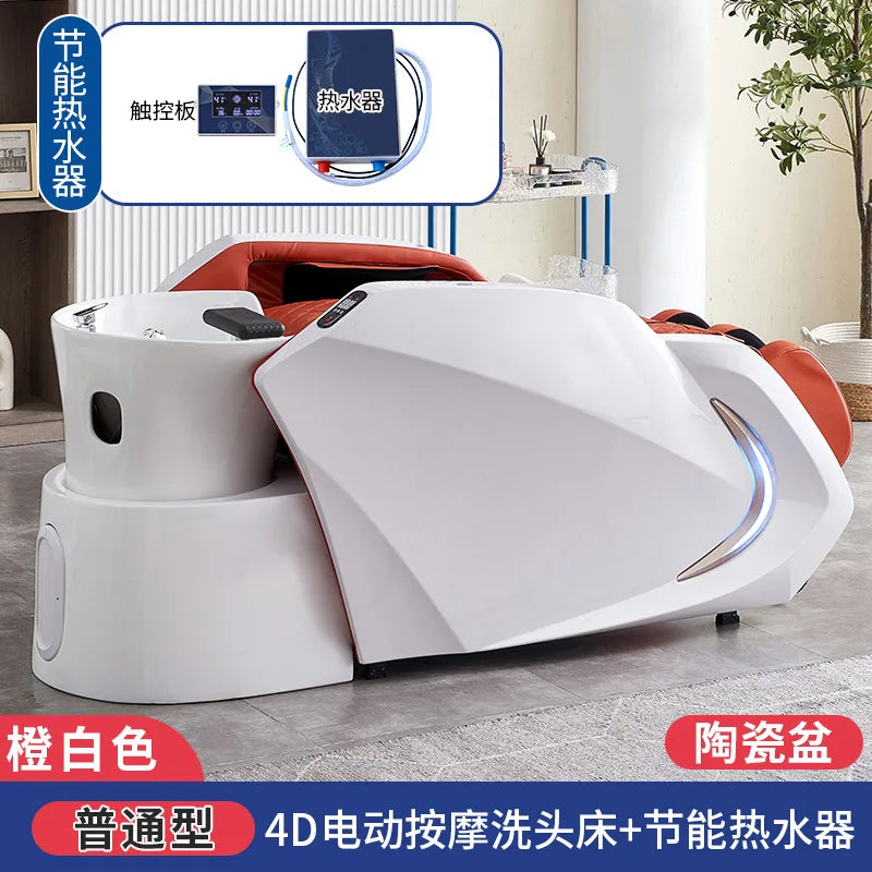 Ceramic basin fiberglass fully automatic intelligent electric massage hair washing bed, hair salon exclusive head therapy bed