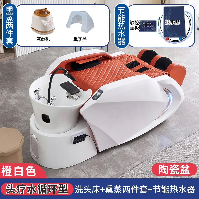 Ceramic basin fiberglass fully automatic intelligent electric massage hair washing bed, hair salon exclusive head therapy bed