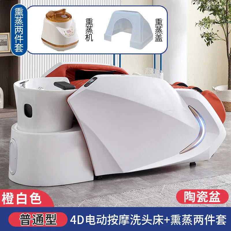 Ceramic basin fiberglass fully automatic intelligent electric massage hair washing bed, hair salon exclusive head therapy bed
