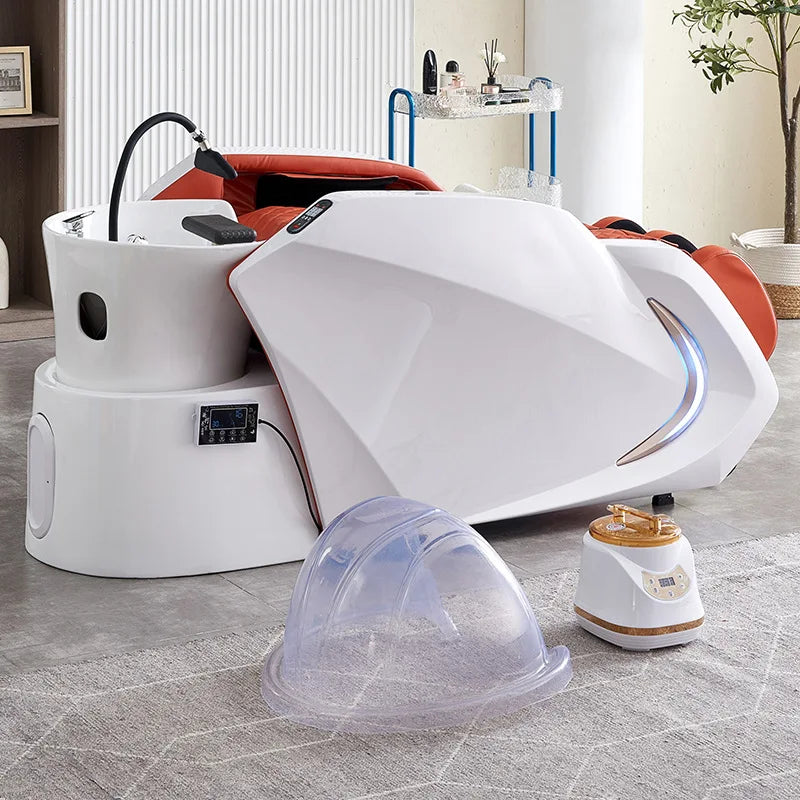 Ceramic basin fiberglass fully automatic intelligent electric massage hair washing bed, hair salon exclusive head therapy bed