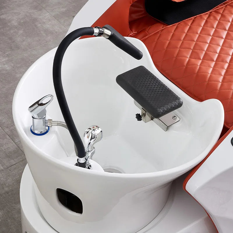 Ceramic basin fiberglass fully automatic intelligent electric massage hair washing bed, hair salon exclusive head therapy bed