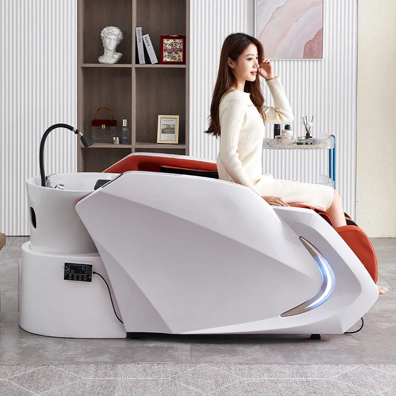 Ceramic basin fiberglass fully automatic intelligent electric massage hair washing bed, hair salon exclusive head therapy bed