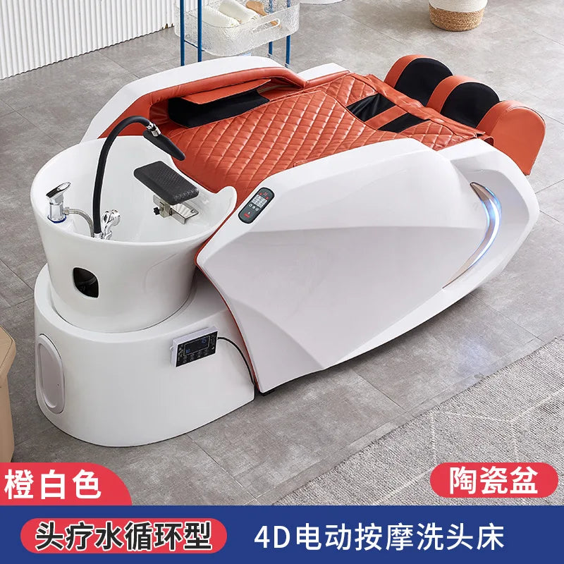 Ceramic basin fiberglass fully automatic intelligent electric massage hair washing bed, hair salon exclusive head therapy bed