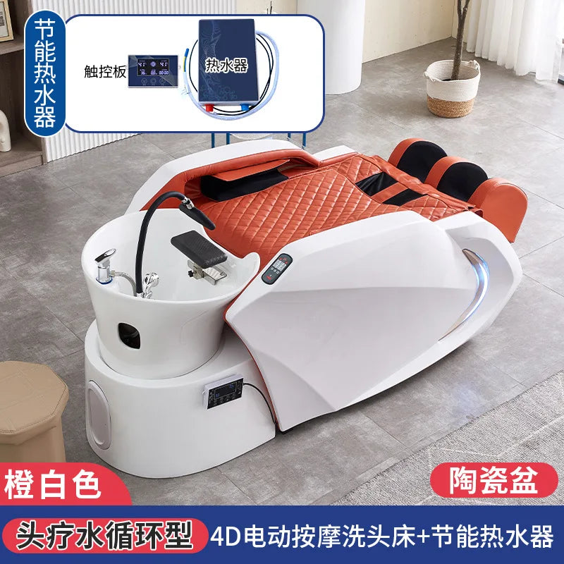Ceramic basin fiberglass fully automatic intelligent electric massage hair washing bed, hair salon exclusive head therapy bed