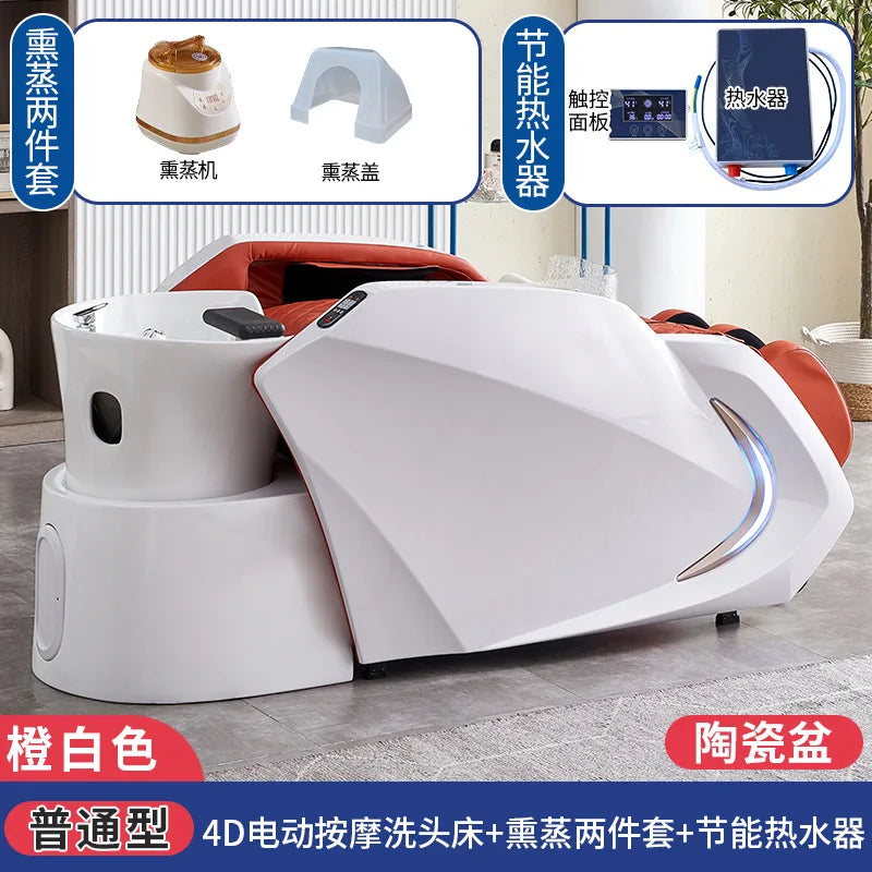 Ceramic basin fiberglass fully automatic intelligent electric massage hair washing bed, hair salon exclusive head therapy bed