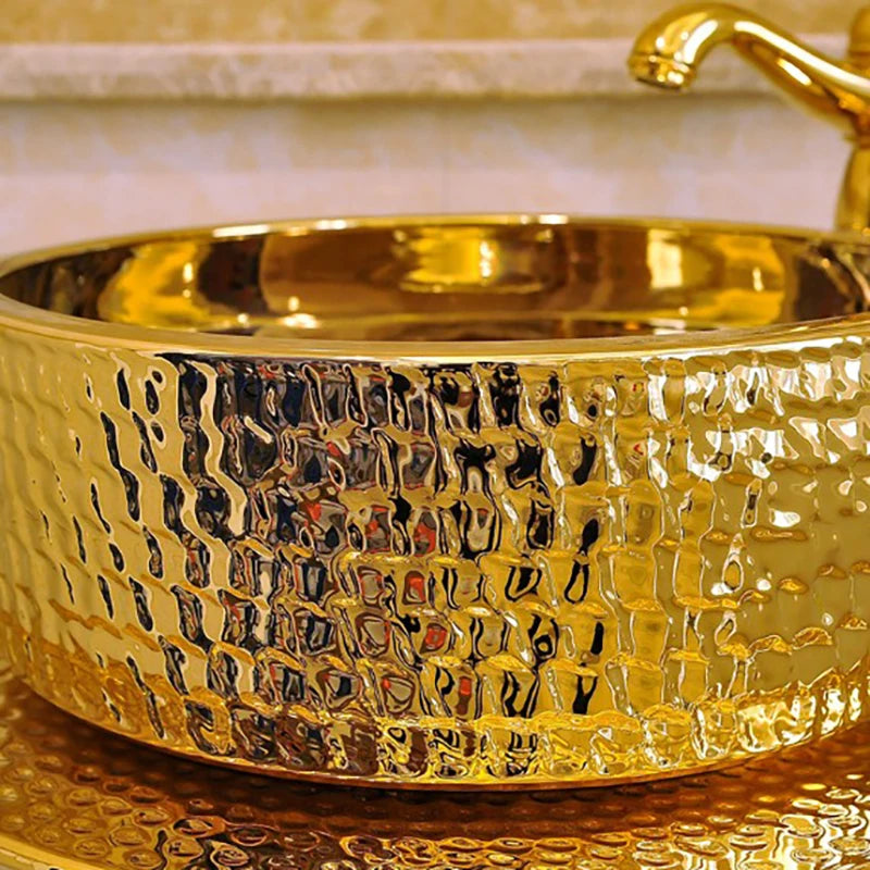 Ceramic column washbasin European-style golden washbasin bar basin floor-to-wall balcony column basin