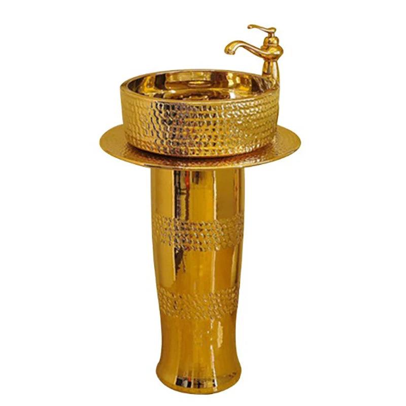 Ceramic column washbasin European-style golden washbasin bar basin floor-to-wall balcony column basin