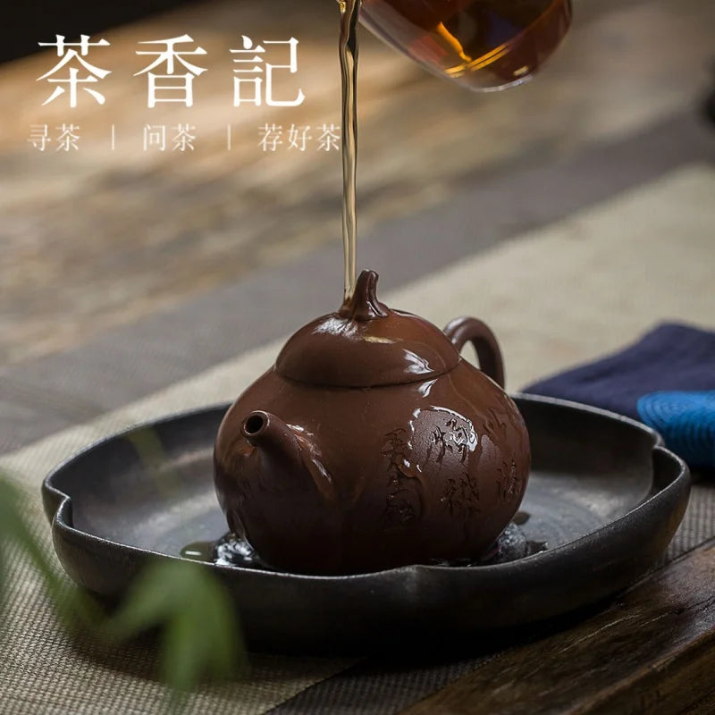 Cha Xiang Ji Old Yixing Clay Carved Purple Clay Pot Melon Yang Fei's Works Mansheng 18-Style round and Plump