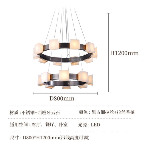 Chandelier, living room, study, villa, headlight, imported marble from Spain, modern and minimalist lighting decoration