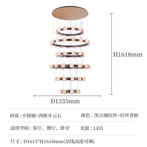 Chandelier, living room, study, villa, headlight, imported marble from Spain, modern and minimalist lighting decoration