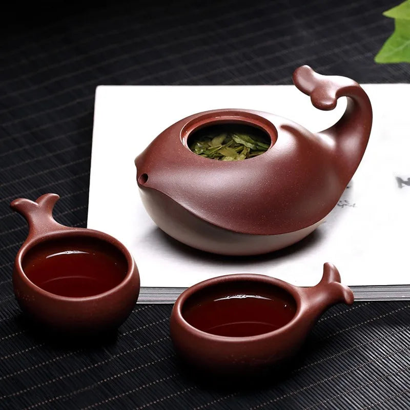 【 Changtao 】 National Ceramic Architecture Works: Yixing Handmade Tea Pot, Purple Clay Pot Set, Non Fish 340cc
