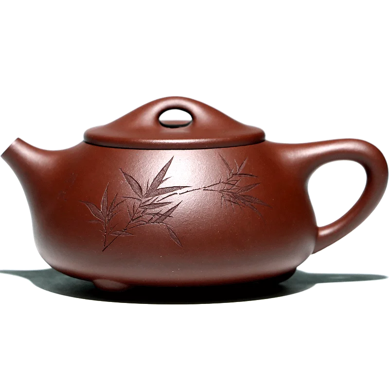 【 Changtao 】 Yixing Original Mine Purple Clay Pot Soaking Tea Pot, Yang Junbao Handmade Carved Bamboo Scenery Boat And Stone