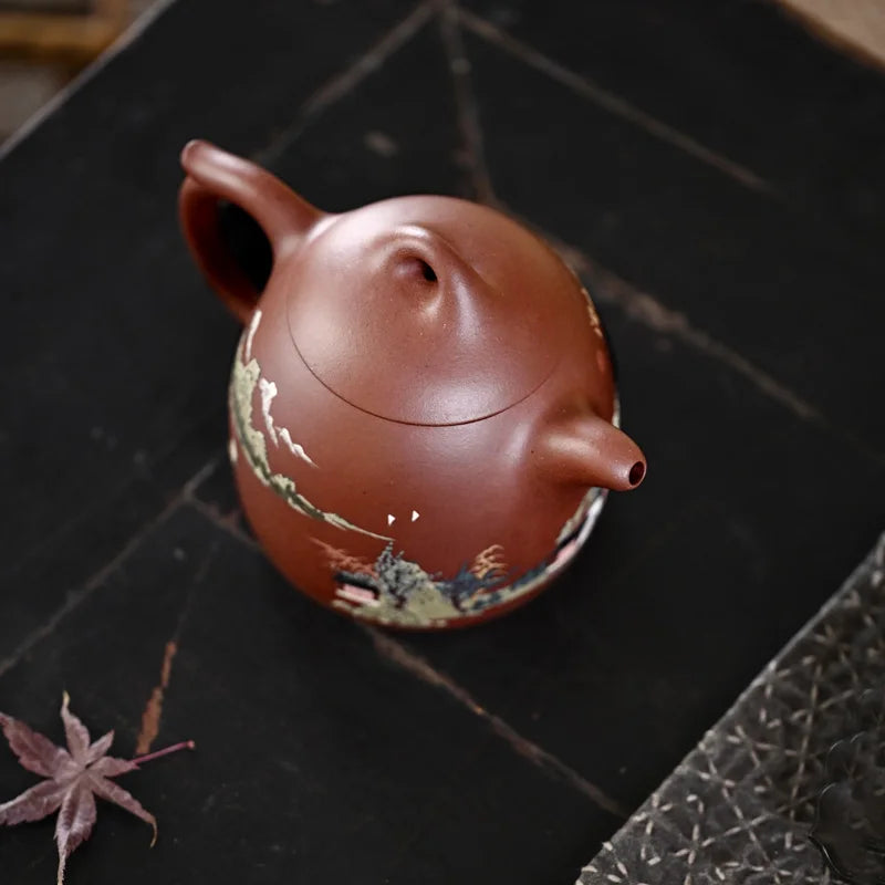 【 Changtao 】 Yixing Purple Clay Pot Fully Handmade Tea Mulberry And Jinzi Red Mud Painting Qin Quan 340cc