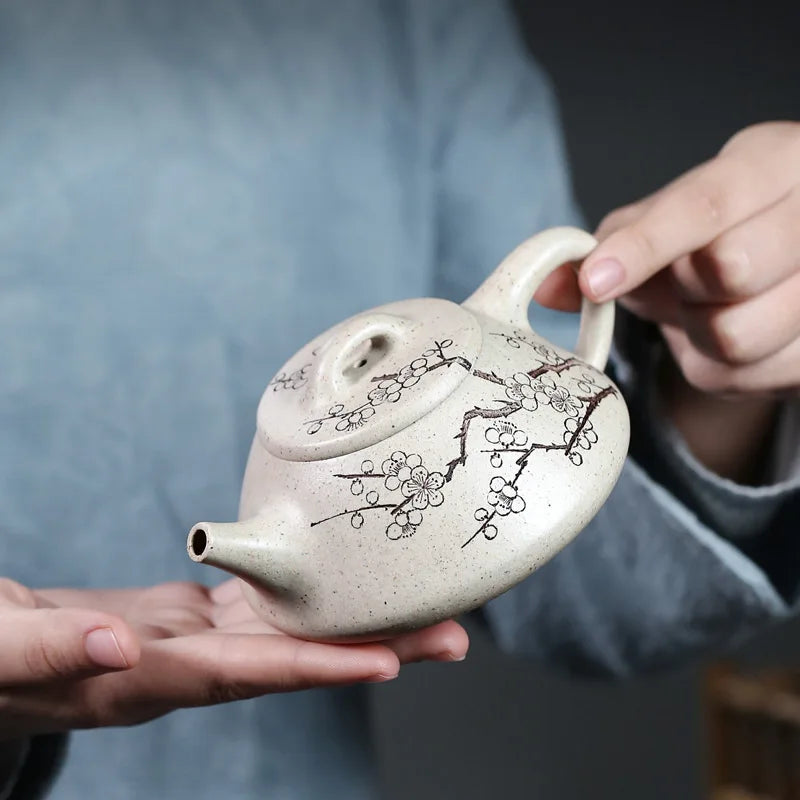 【 Changtao 】 Yixing Raw Mine Purple Clay Pot Pot, Shunqing, Fully Handmade Seven Star White Jade Section Plum Blossom Stone