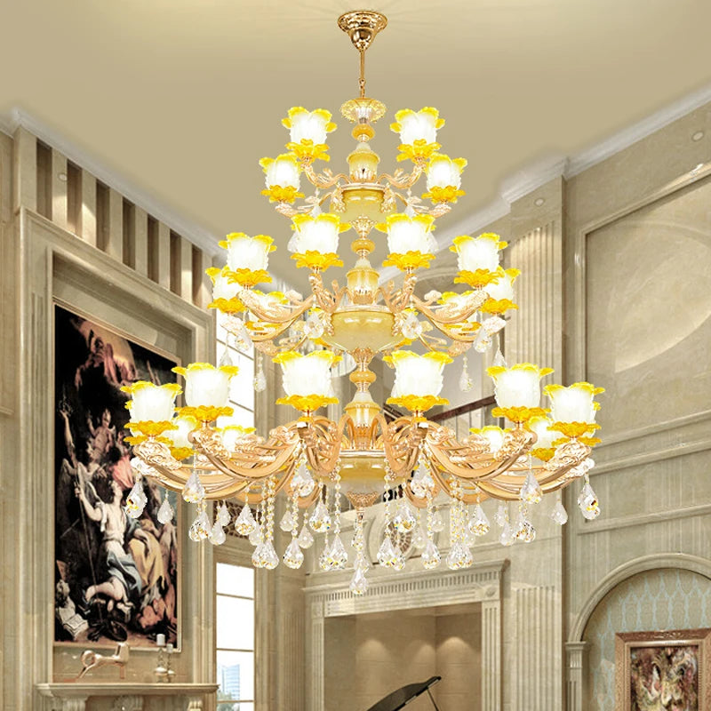 Chinese Ceramic Chandelier Villa hotel Crystal Lamps European Restaurant Crystal Chandelier Villa Complex Building Crystal Light