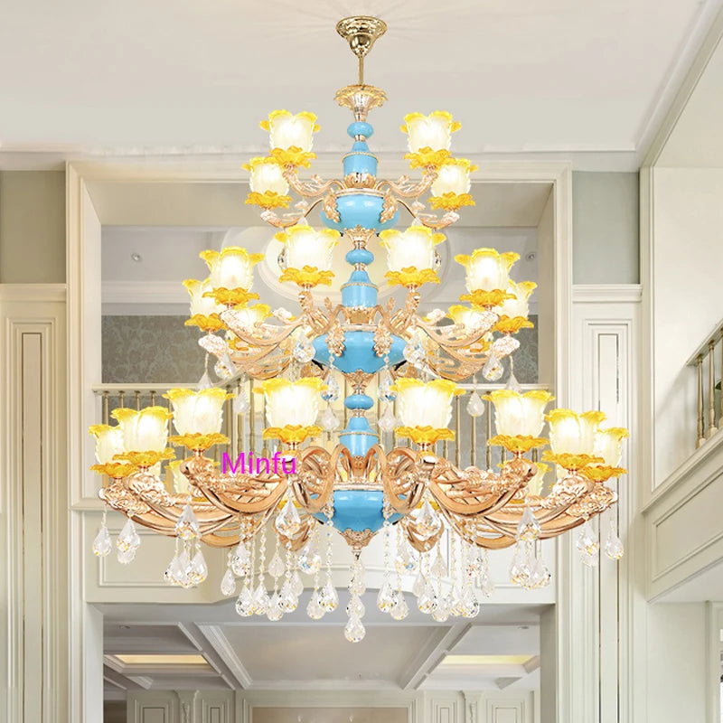 Chinese Ceramic Chandelier Villa hotel Crystal Lamps European Restaurant Crystal Chandelier Villa Complex Building Crystal Light