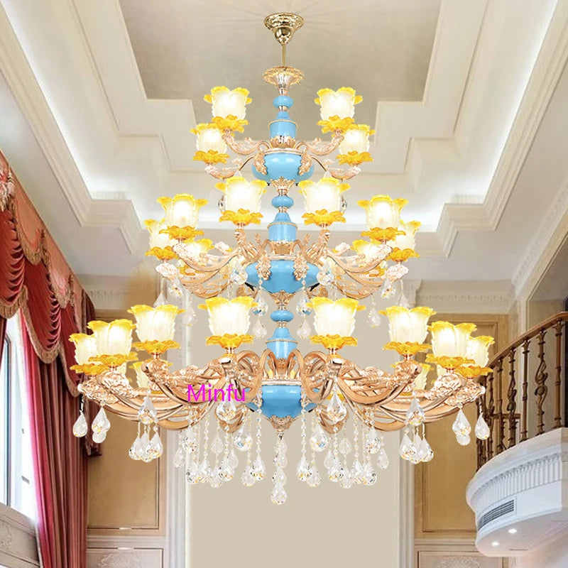 Chinese Ceramic Chandelier Villa hotel Crystal Lamps European Restaurant Crystal Chandelier Villa Complex Building Crystal Light