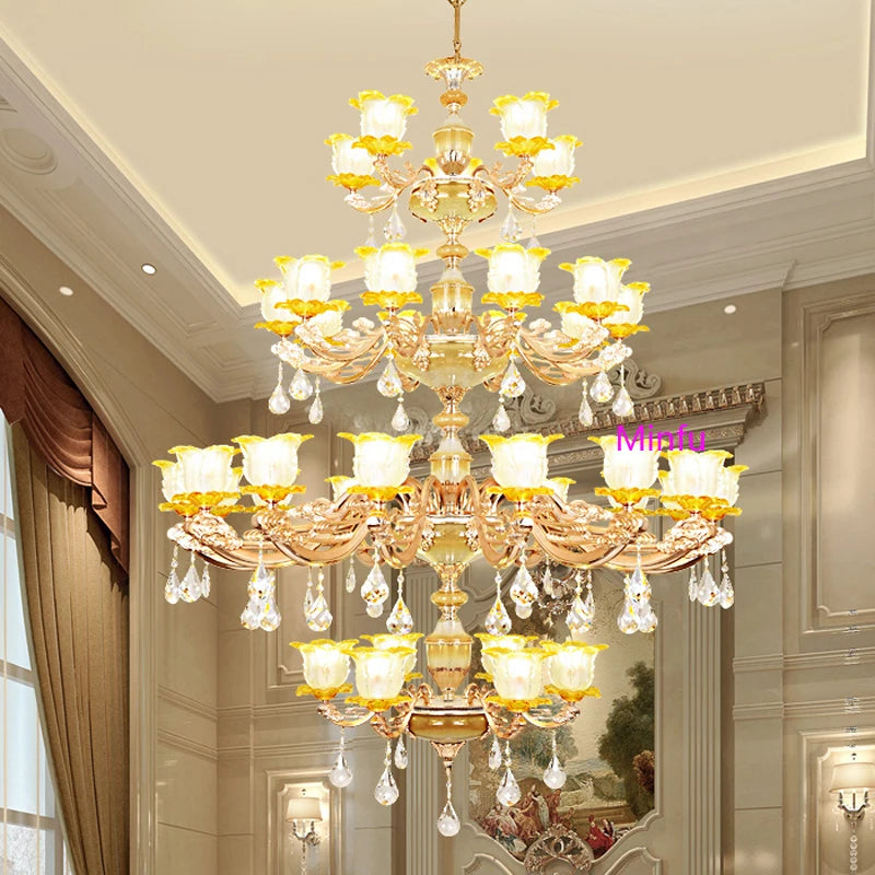 Chinese Ceramic Chandelier Villa hotel Crystal Lamps European Restaurant Crystal Chandelier Villa Complex Building Crystal Light