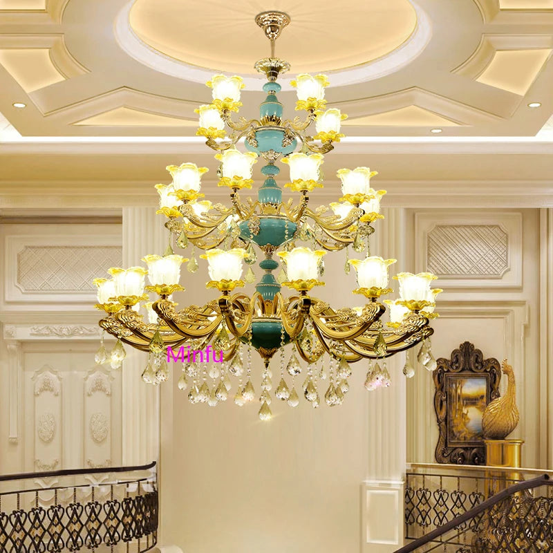 Chinese Ceramic Chandelier Villa hotel Crystal Lamps European Restaurant Crystal Chandelier Villa Complex Building Crystal Light