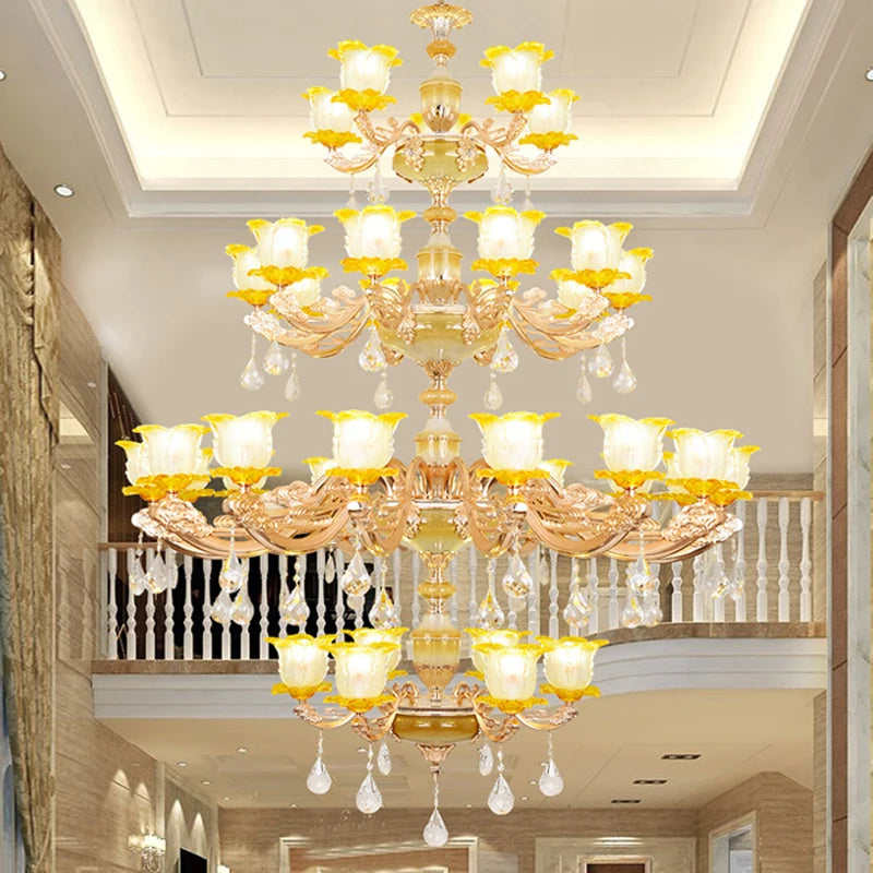 Chinese Ceramic Chandelier Villa hotel Crystal Lamps European Restaurant Crystal Chandelier Villa Complex Building Crystal Light