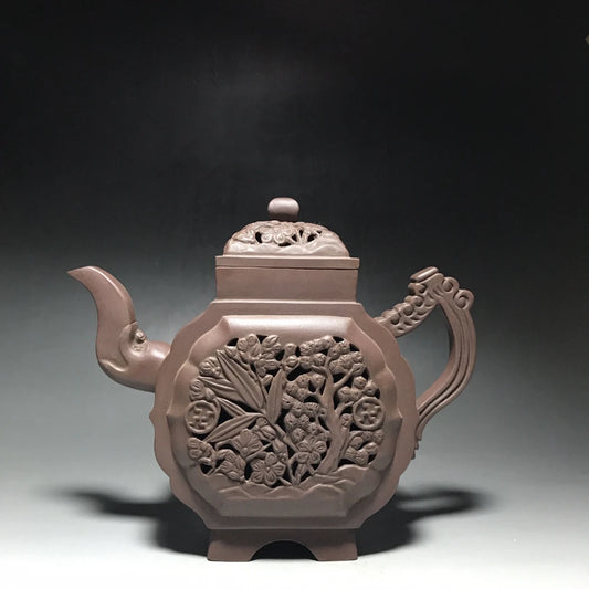 Chinese Yixing Zisha Clay Teapot  Hollow out pine bamboo plum Pot  as shown 650ml