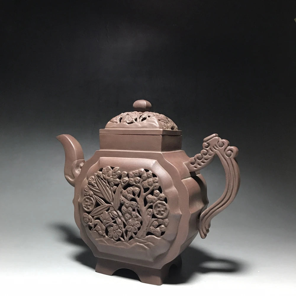 Chinese Yixing Zisha Clay Teapot  Hollow out pine bamboo plum Pot  as shown 650ml