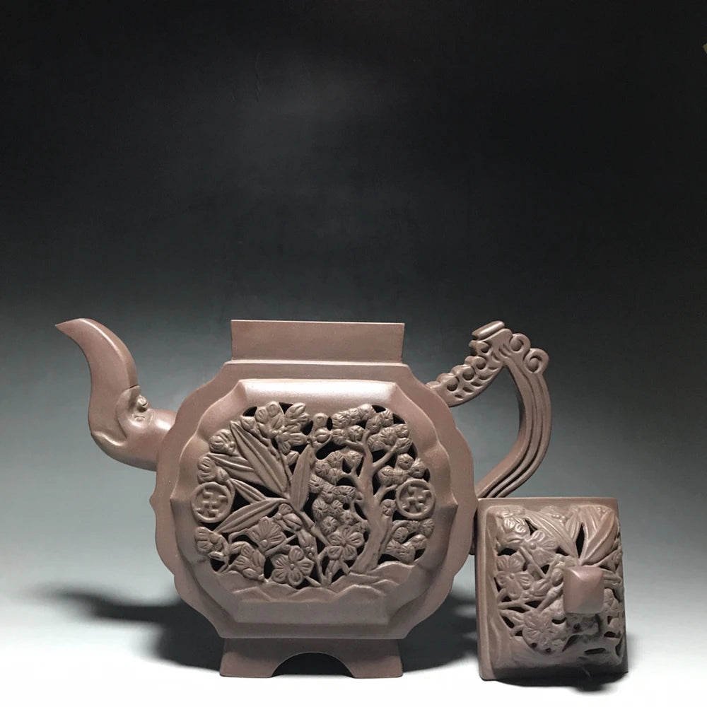 Chinese Yixing Zisha Clay Teapot  Hollow out pine bamboo plum Pot  as shown 650ml