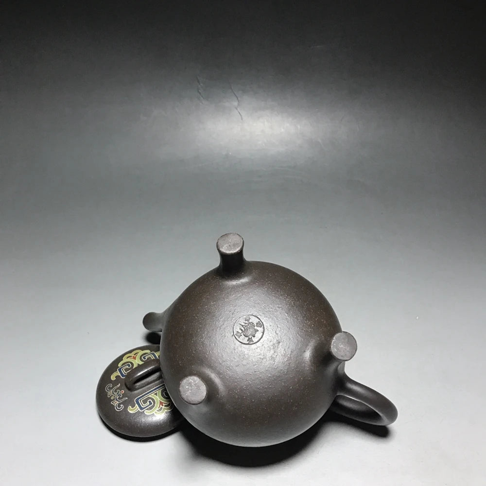 Chinese Yixing Zisha Clay Teapot  Silver Silk Tripod Pattern Three legged Pot Jinding trademark 350ml